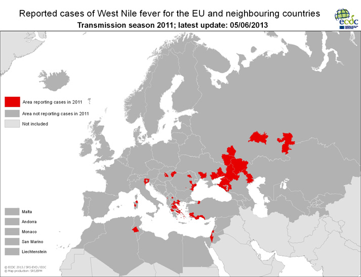 Transmission of West Nile fever - July - September 2011, updated 5/06/2013