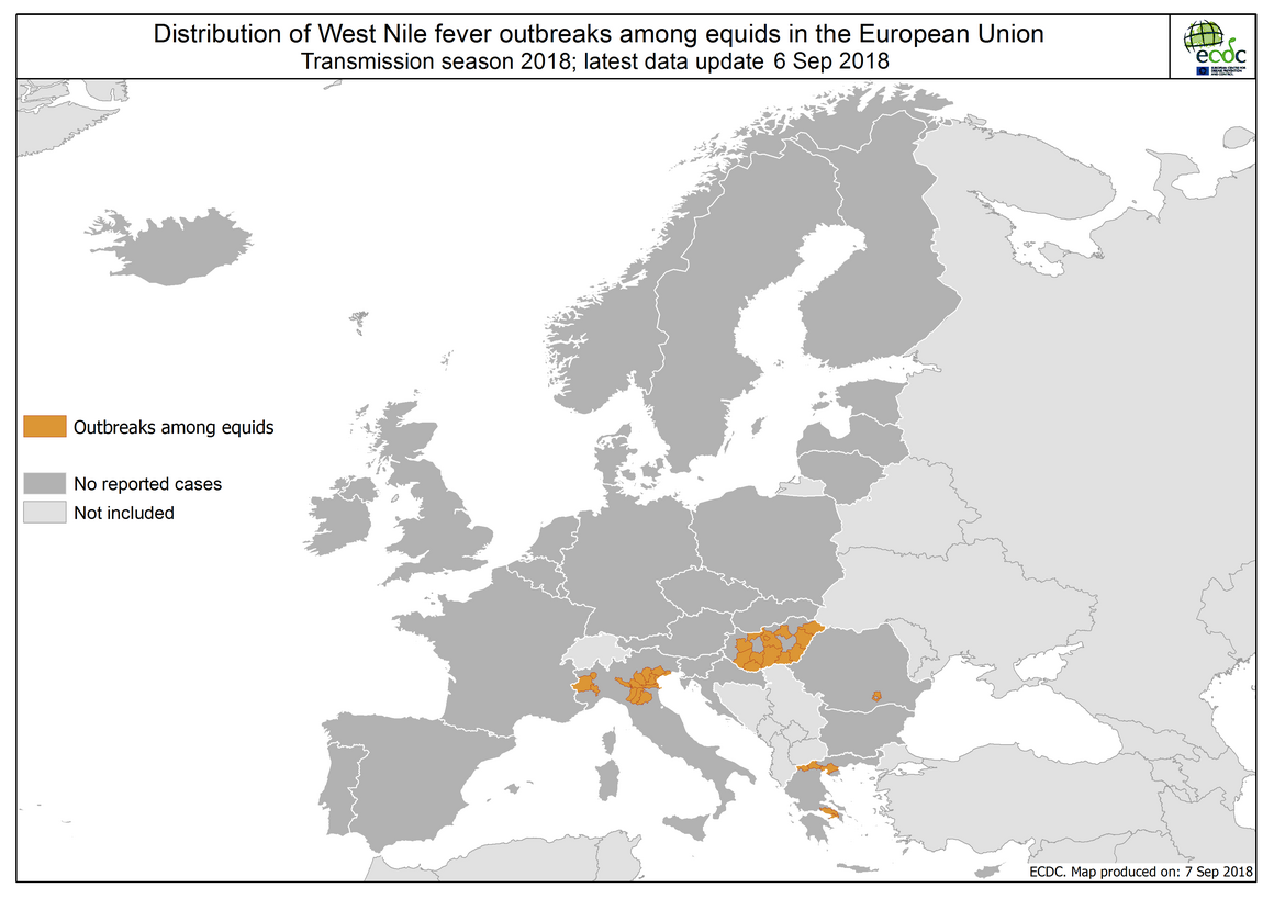 West Nile fever in Europe in 2018 - equine cases; updated 7 September
