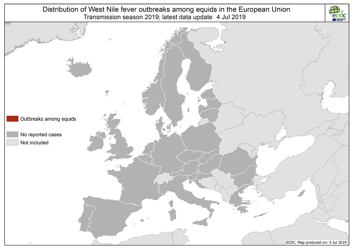 West Nile virus in Europe in 2019 - equine cases; updated 4 July