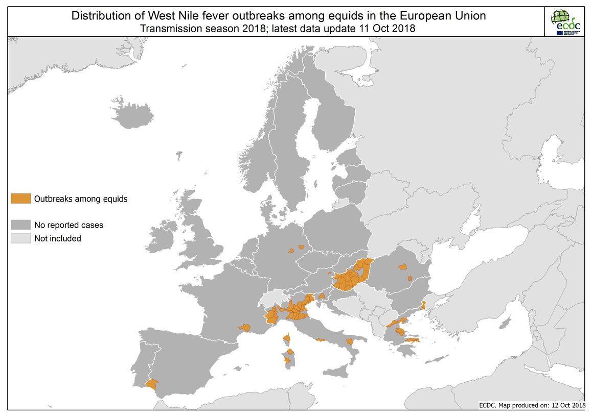West Nile fever in Europe in 2018 - equine cases; updated 12 October