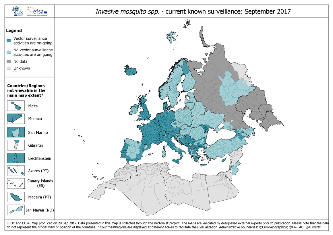 Invasive mosquito spp. - current known surveillance: September 2017