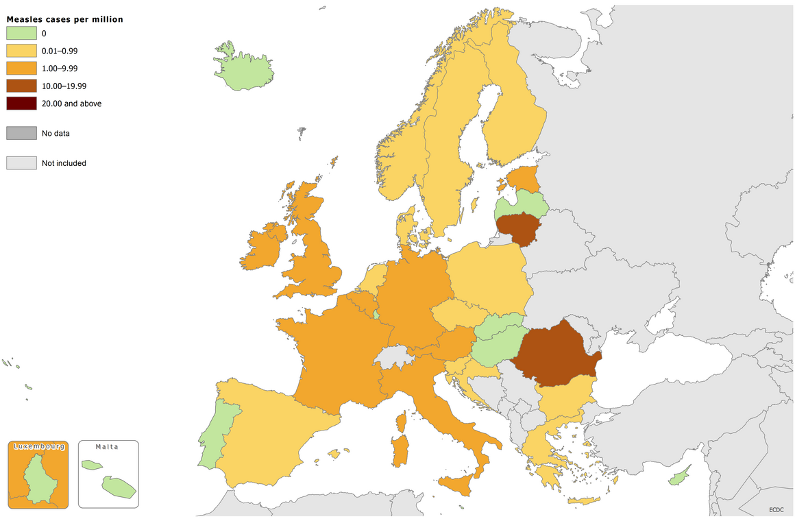 Measles notification rate, July 2015 to June 2016