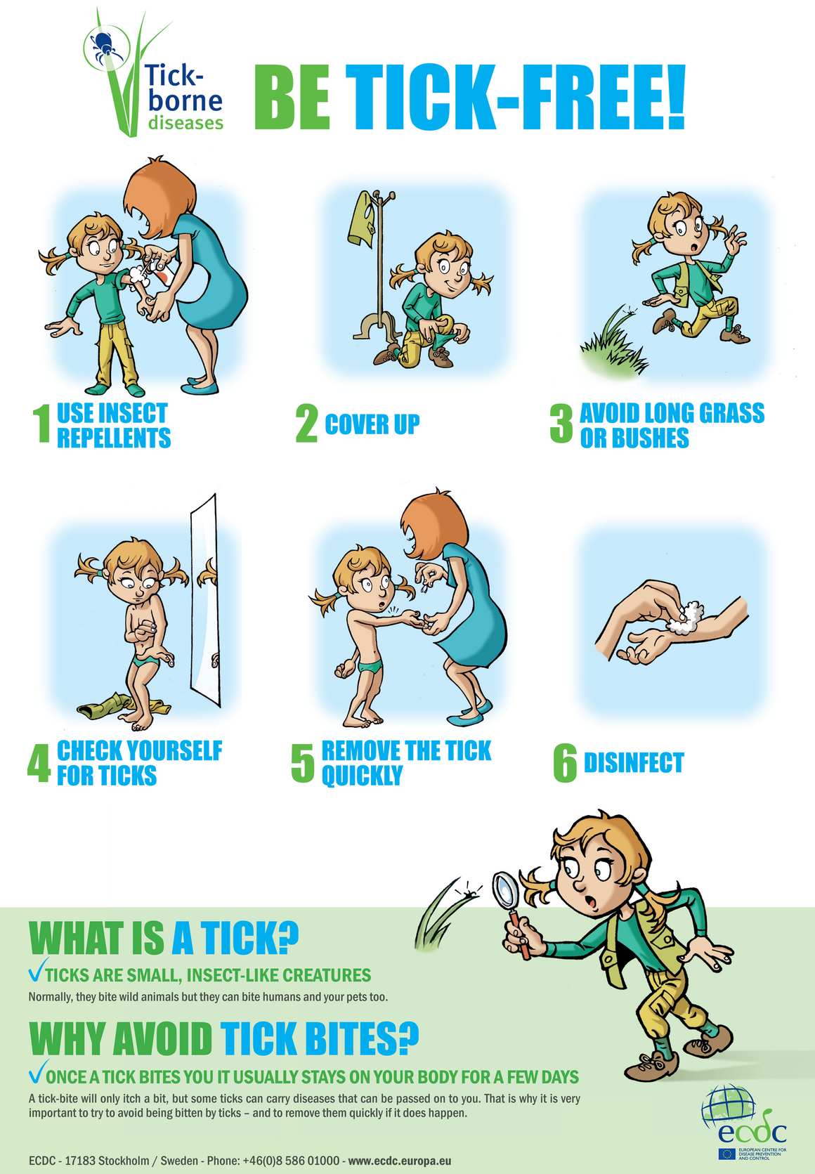 Poster on ticks and preventive measures, for children living in endemic areas (Short version)