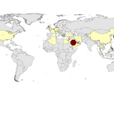 Geographical distribution of confirmed MERS-CoV cases, by reporting country, April 2012 – August 2023