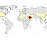 Geographical distribution of confirmed cases of MERS-CoV, by reporting country, April 2012 – June 2023