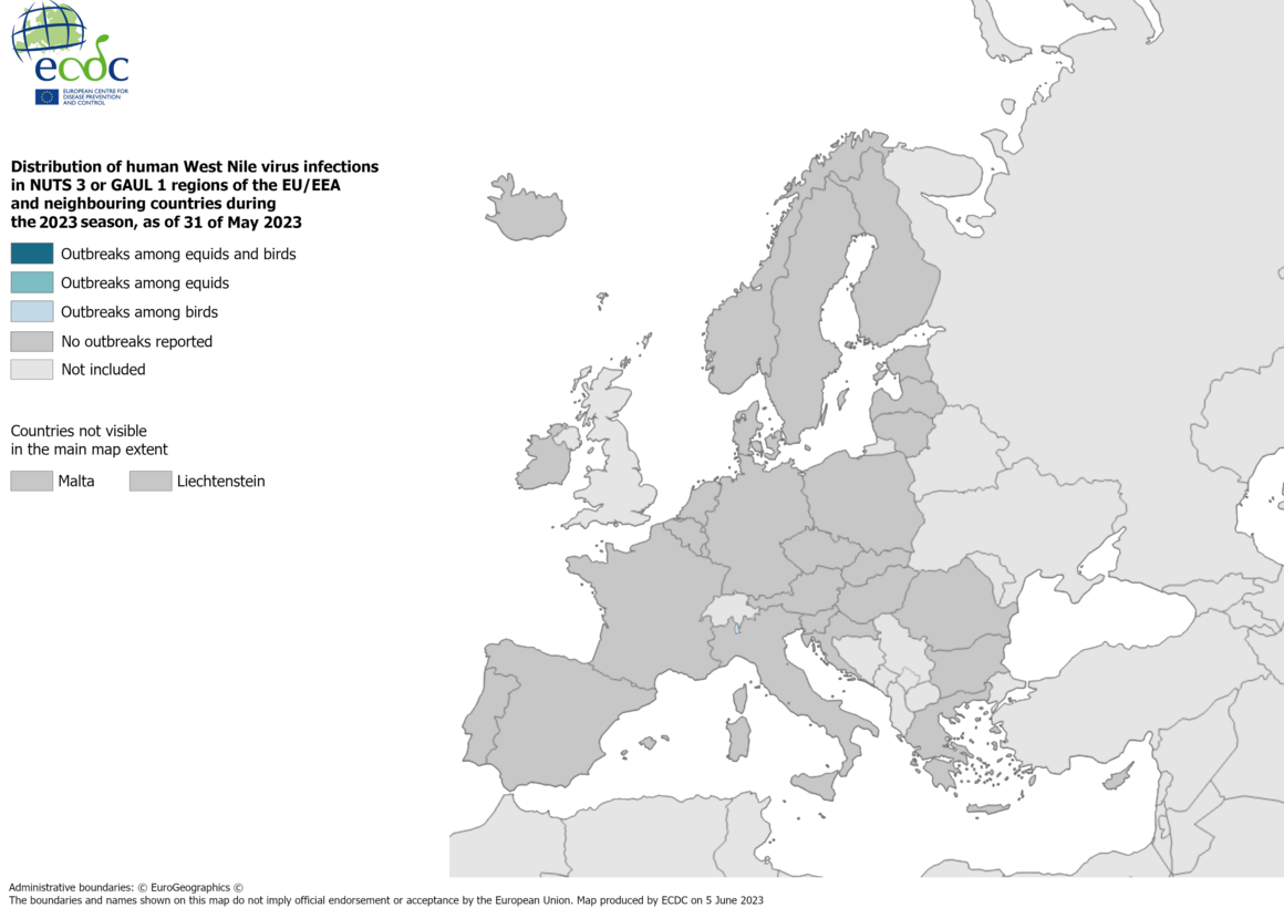 West Nile virus in Europe in 2023 - outbreaks among equids and/or birds, updated 31 May 2023