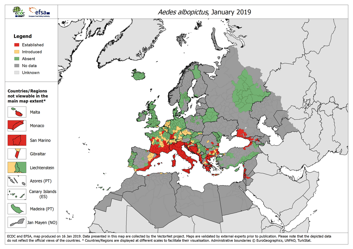Aedes albopictus - current known distribution: January 2019