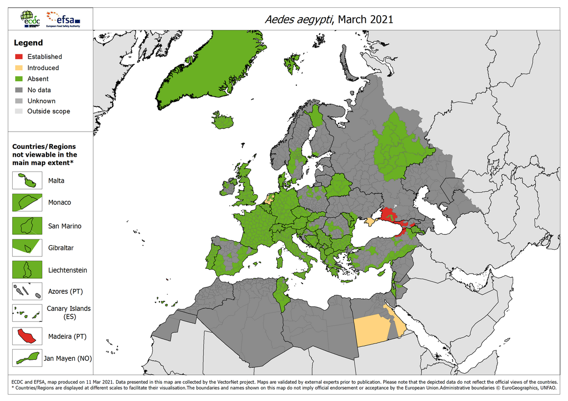Aedes aegypti - current known distribution: March 2021