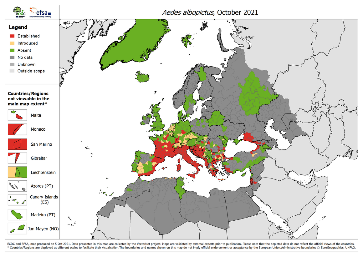 Aedes albopictus - current known distribution: October 2021