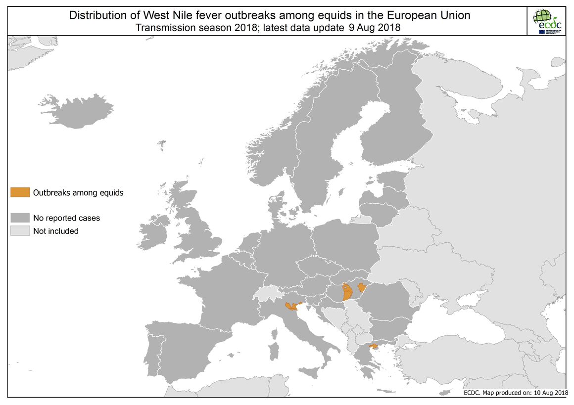 West Nile fever in Europe in 2018 - equine cases; updated 10 August