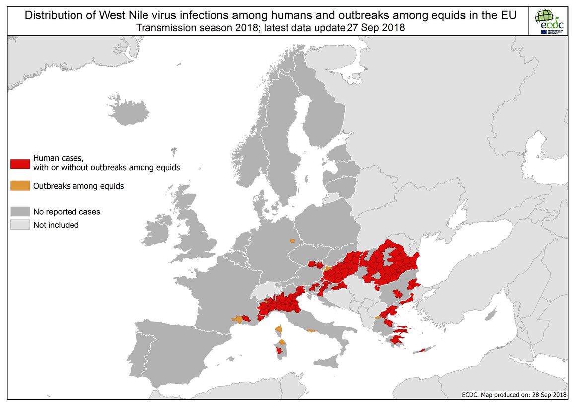 West Nile fever in Europe in 2018 - human and equine cases; updated 5 October