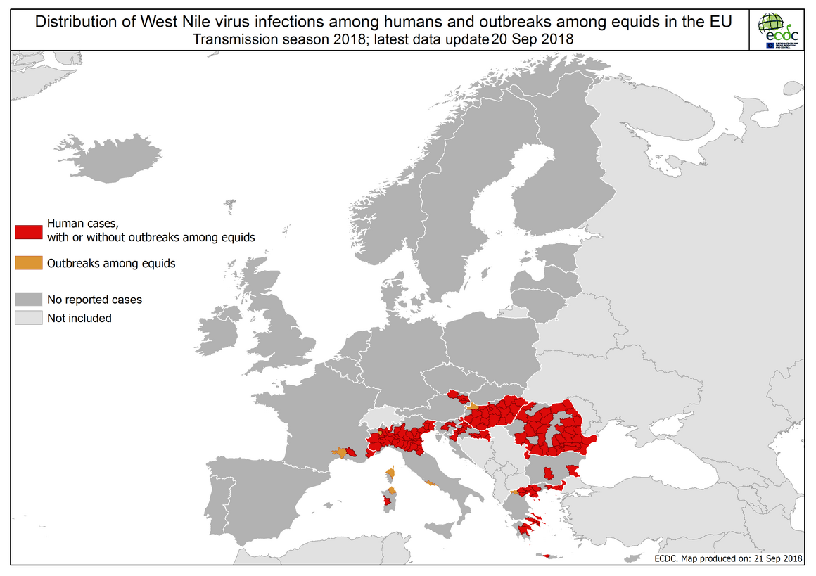 West Nile fever in Europe in 2018 - human and equine cases; updated 21 September