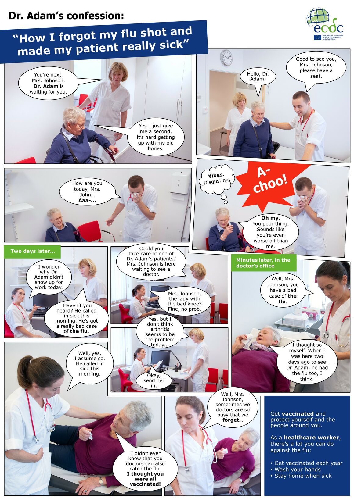 Photo comic poster seasonal influenza vaccination - Sick patient