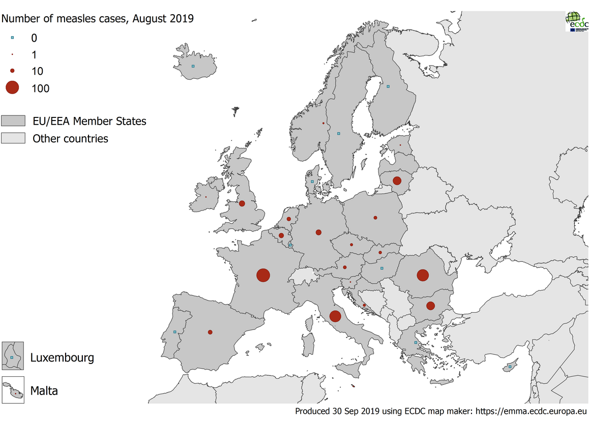 Number of measles cases in EU/EEA in August 2019