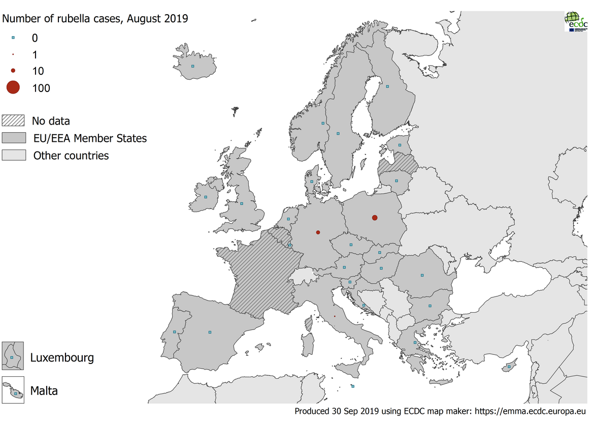 Number of rubella cases in EU/EEA in August 2019
