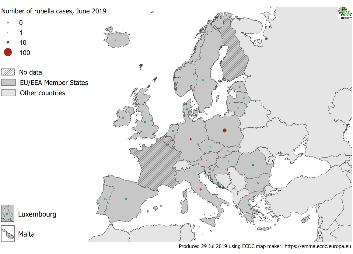 Number of rubella cases in EU/EEA in June 2019