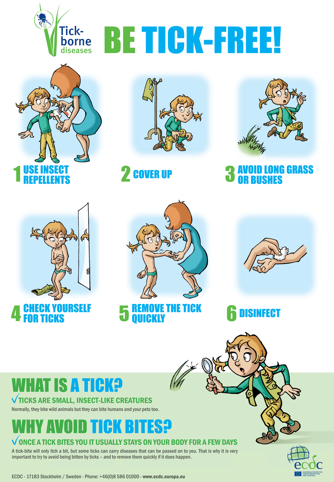 Poster on ticks and preventive measures, for children living in endemic