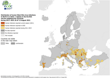 West Nile virus in Europe in 2021 - human cases compared to previous seasons, updated 12 August 2021