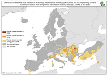 West Nile virus in Europe in 2020 - human cases compared to previous seasons, updated 25 June 2020