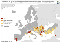 West Nile virus in Europe in 2020 - human cases compared to previous seasons, updated 26 November 2020