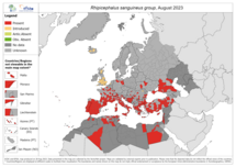 Rhipicephalus sanguineus - current known distribution: August 2023