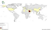 Geographical distribution of confirmed cases of MERS-CoV by reporting country, April 2012 – January 2023