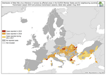 West Nile virus in Europe in 2019 - human cases compared to previous seasons updated 1 August Thumbnail