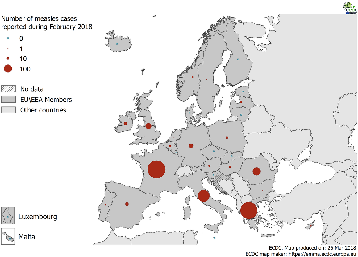 Number of measles case in February 2018