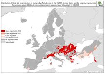 West Nile fever in Europe in 2018 - human cases compared to the previous season; updated 12 October Thumbnail