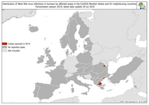 West Nile virus in Europe in 2019 - human cases, updated 18 July Thumbnail